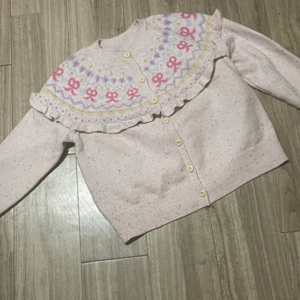 Vintage Cardigan Knited Sweater  Sz: Med  So So So Cute Bow/Floral Print Button - Picture 2 of 6
